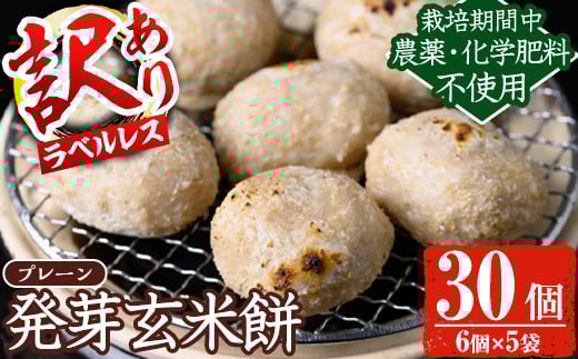 y454-R801 《訳あり！先行予約！2026年1月以降順次発送》発芽玄米餅 計30個(プレーン6個×5袋) ラベルレス！栽培期間中農薬・化学肥料不使用の自家製もち玄米をお餅に！ お餅 餅 おもち もち げんまい 玄米 農薬不使用 化学肥料不使用 訳あり 訳アリ ワケあり ラベルレス オーガニック 有機 有機農業 【雲月農園】
