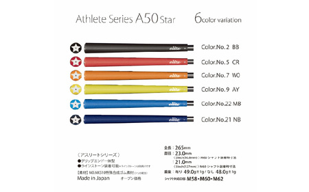 A50STARバックライン無ネイビー ゴルフグリップ 5本セット - 飛距離性・コントロール性を追求したモデル