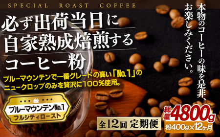 必ず出荷日に自家熟成焙煎ブルーマウンテン粉No.1(400g)【12回定期便】