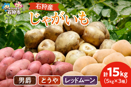 石狩産 じゃがいも3種セット(男爵・とうや・レッドムーン) 15kg【9月発送】