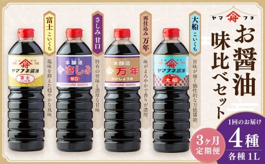 【3ヶ月定期便】 お醤油4種味比べセット ／ 調味料 醤油 しょうゆ おしょうゆ 濃口 こいくち 甘口 あまくち 料理 大分県 九重町