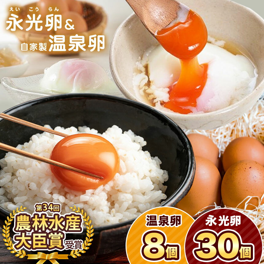 【ふるさと納税】＼ 卵＆温たま セット ／7冠達成!! たまご 永光卵 30個（10個入り×3パック） 永光卵 温泉卵（タレ付き）8個入り×1パック 上総の名水セット | 送料無料 えいこうらん 光永ファーム みつなが ゆうパック 君津市 きみつ 千葉県