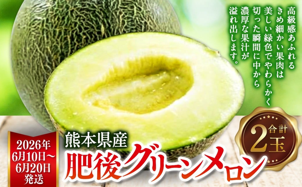 
                  熊本県産 肥後グリーンメロン 2玉  メロン くだもの 果物 フルーツ 【2026年6月上旬より発送開始】
                