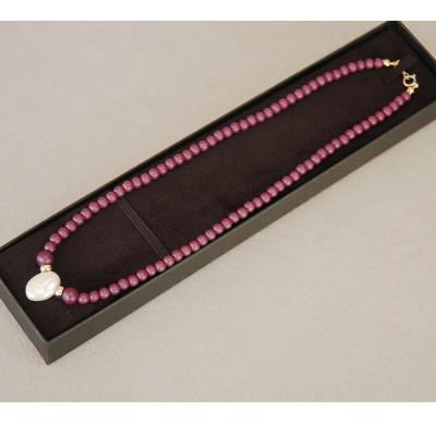 ふるさと納税 近江八幡市 [木珠×真珠]希少天然木と西の湖「琵琶パール」コバン型のネックレス(紫) |  | 01