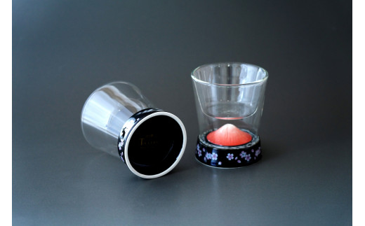 有田焼とガラスのコラボ Fortune glass小２個セット（赤富士・