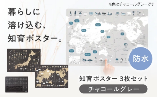 知育 知育ポスターチャコールグレー 3枚セット / 日本地図 世界地図 ローマ字 幼稚園 小学生 オシャレ 学習用 防水加工 知育 情操教育 おしゃれ 子供 シンプル ギフト お祝い 入園 入学 学習ポスター 3枚セット 子育て 幼児教育 教育グッズ センス 学習 国語 英語教育 子ども 学習ツール 贈答 プレゼント ギフト 人気 おすすめ / 愛媛県砥部町/株式会社明朗社 [BJBA006]