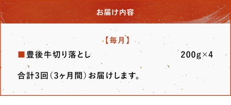 【3ヶ月定期便】豊後牛 切り落とし 200g×4 | 和牛 肉 お肉 肉 おにく にく 牛 牛肉 ブランド牛 国産牛 すき焼 すきやき 焼き肉 切落し 切り落し 定期 定期便 大分県産 九州産 国産 