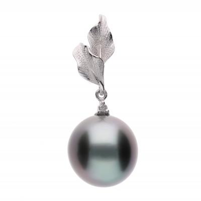 ふるさと納税 神戸市 【常盤木】黒蝶真珠(タヒチパール)ダイヤモンド K18 ホワイトゴールド ペンダントトップ