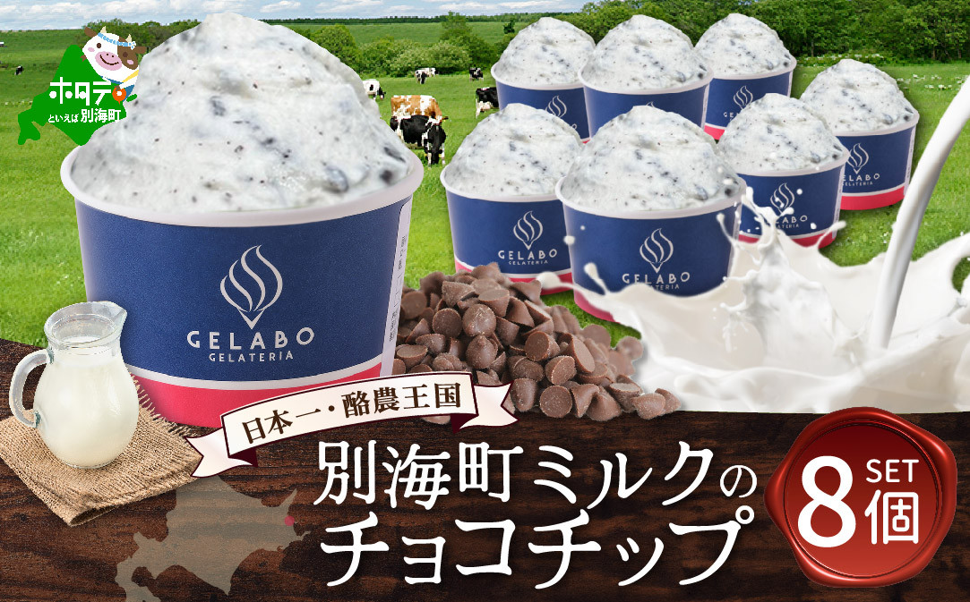 
            贅沢素材・ジェラート 別海ミルクのチョコチップ　8個セット（ ふるさと納税 ジェラート 北海道 ふるさと納税 アイス アイスクリーム 北海道 スイーツ ふるさと ジェラート ランキング 人気 お中元 北海道別海町 ）【EK0000007】
          