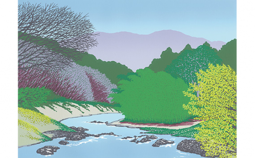 「蒼渓」  【 版画 額付 小川手漉和紙 小暮真望 東松山 埼玉県 】