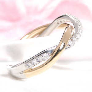 指輪 PT900 K18YG プラチナ イエローゴールド ダイヤモンド 0.22ct コンビリング ツイスト レディースリング スパイラル ねじれ ひねり ジュエリー【f230-ptyg】 ALPAZ