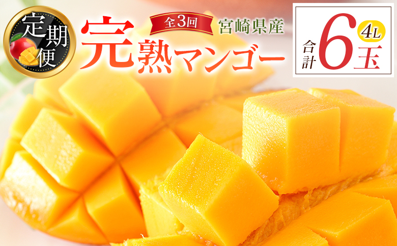 宮崎特産「完熟マンゴー4L×2玉」お届け定期便（全3回）計6玉 特産 国産 果物 フルーツ 旬 産地直送 大玉【F142-27】