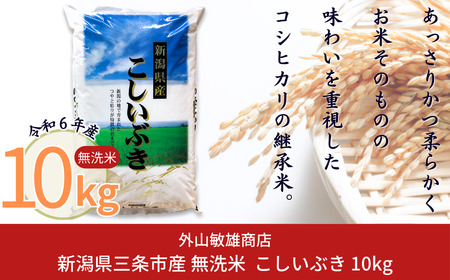 無洗米 こしいぶき 10kg 新米 無洗米 新潟県三条市産 こしいぶき無洗米 令和6年産 [外山敏雄商店]【010S254】