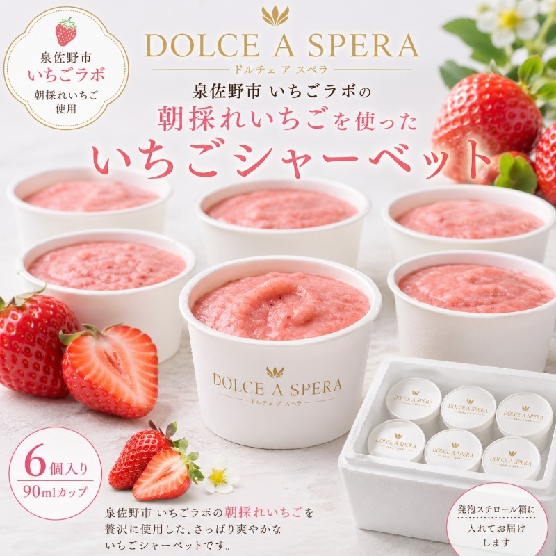 朝採れいちごのシャーベット6個 ー泉佐野・いちごラボより,果実そのままにー 099H4585