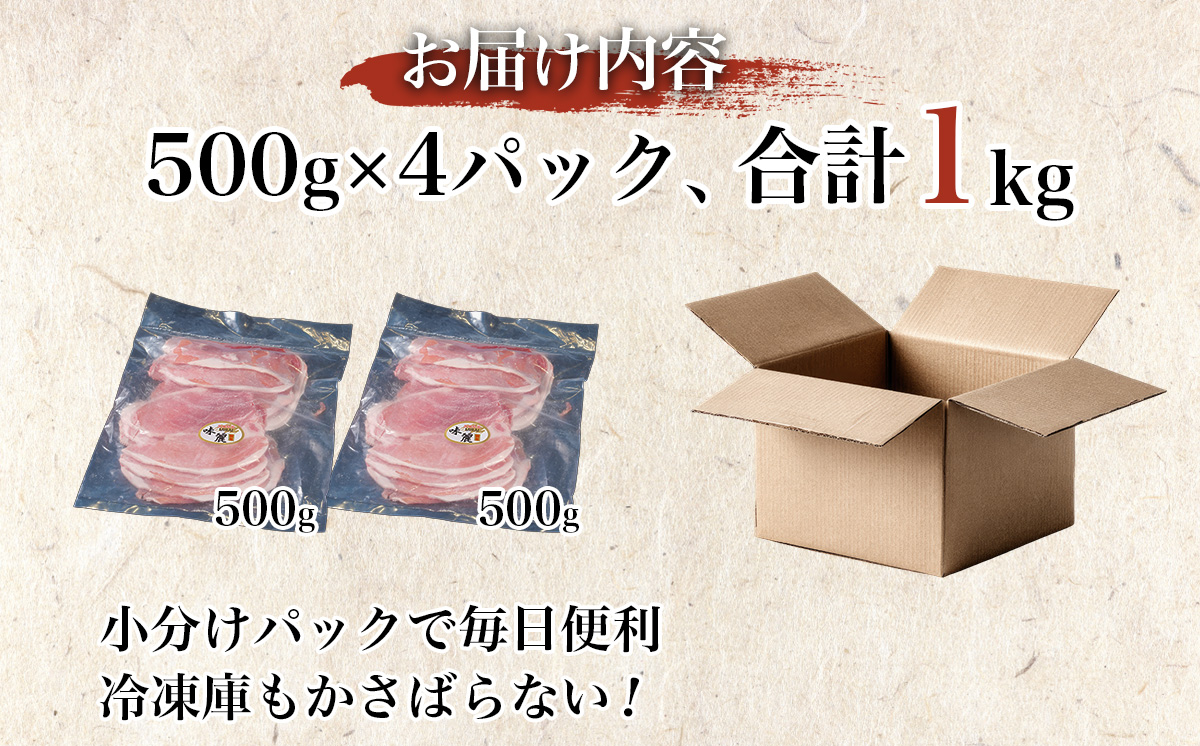 3ヵ月定期便 みらい豚 もも肉スライス 1kg ＜ 500g × 2パック ＞村下商事【 豚肉 豚 小分け もも モモ ももスライス モモスライス しゃぶしゃぶ ぶた肉 冷凍 銘柄豚 村下商事 茨城県