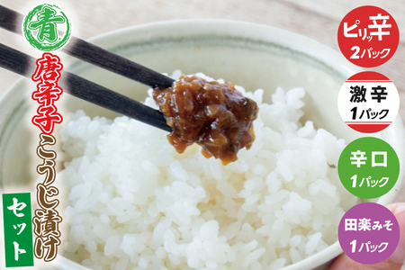 青唐辛子こうじ漬けセット【ピリ辛・辛口・激辛・田楽みそ】ごはん お弁当 おつまみ トッピング おすそ分け（AK009）