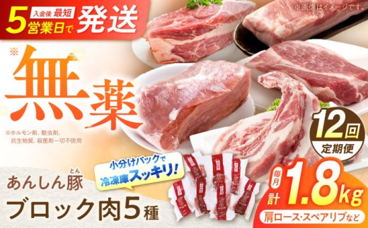 【12回定期便】無薬育ちのあんしん豚 ブロックセット 毎月1.8kg 合計21.6kg 豚肉 ロース モモ カタ 詰合せ 国産 豚肉 国産 国産豚肉 小分け ブロック ブロック肉 セット 冷凍 真空パック 薄切り 厚切り ポーク 肩ロース ロース モモ カタ スペアリブ 豚肩ロース 豚ロース 豚モモ 1.8kg 21.6kg 定期便 白川町 / 藤井ファーム [AWAF027]