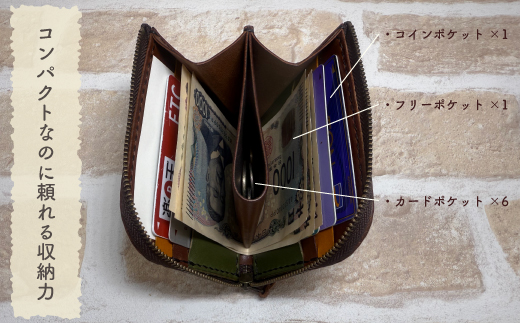 手縫いの本革「L字ファスナー ミニ財布」【カラー：ダークブラウン】上質 職人 手作り レザー 革 牛革 革製品 財布 ミニウォレット 二つ折り財布 シンプル おしゃれ ギフト プレゼント 贈り物 高知