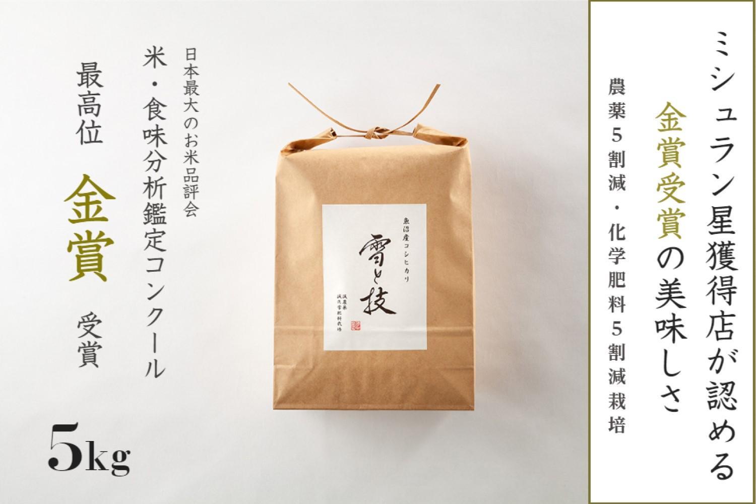 ≪ 令和7年産 新米 予約 ≫ 金賞受賞  魚沼産コシヒカリ 雪と技 5kg　農薬5割減・化学肥料5割減栽培