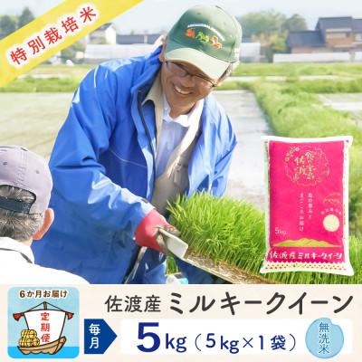 ふるさと納税 佐渡市 【毎月定期便】佐渡島産ミルキークイーン 無洗米5kg 特別栽培米全6回