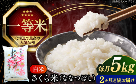 【全2回定期便】【新米 令和7年産】一等米 さくら米（ななつぼし）5kg 2カ月 連続 毎月 お米 白米 ななつぼしブランド米 特A 一等米 北海道 [AXAB078]