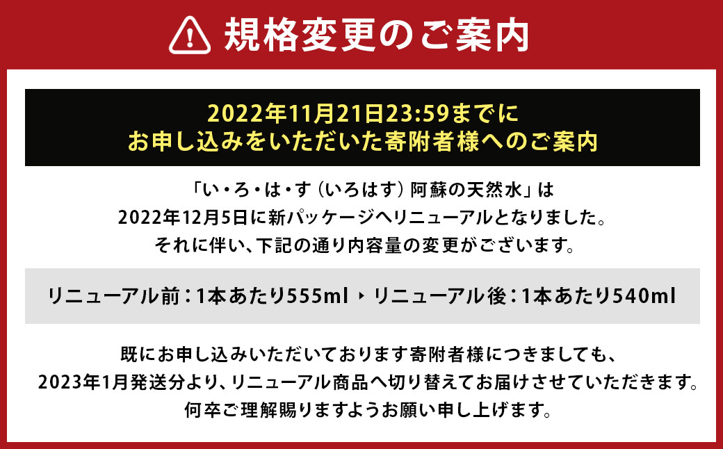 【定期便6ヶ月】 い・ろ・は・す（いろはす）阿蘇の天然水 540mlPET 計288本（24本×2ケース×6回）