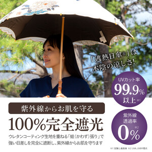 【シノワズリーモダン京都】Ki-yanオーガンジーカットワーク刺繍かわず張り長日傘 牡丹・ホワイト