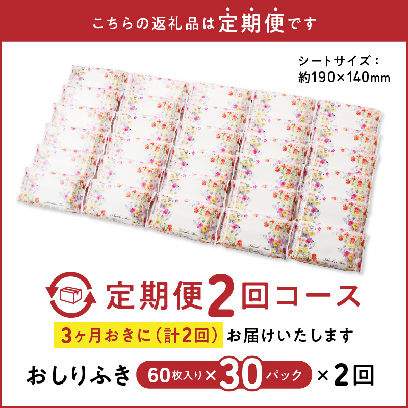 【２回定期便】おしりふき 30パック（60枚入り）厚手の凸凹シート使用！