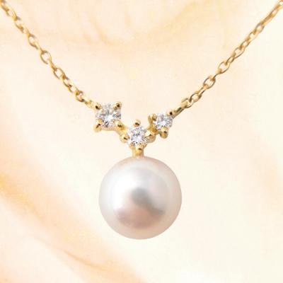 ふるさと納税 山梨県 ジュエリーの街【山梨甲府】よりお届けする　K18YG　アコヤ真珠　ダイヤモンドネックレス　N30