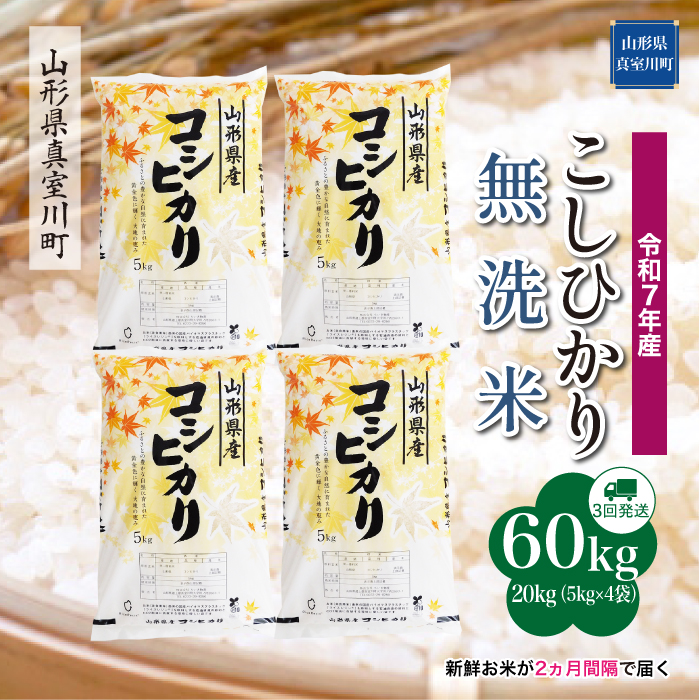 ＜令和7年産米＞ こしひかり 【無洗米】60kg定期便(20kg×3回)　配送時期指定できます！ 山形県真室川町