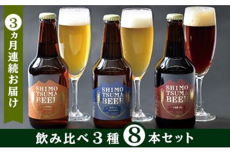 【３ヵ月連続お届け】しもつまクラフトビール８本セット【 ビール クラフトビール 地ビール 飲み比べ 飲み比べセット ピルスナー ヴァイツェン エール 贈答用 おすすめ ﾋﾞｰﾙ 人気 定期 定期便 ﾋﾞｰﾙ 】