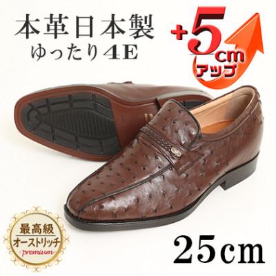 ふるさと納税 大和郡山市 オーストリッチ革幅広スワローモカスリッポン 5cmアップシューズ No.67 ブラウン 25cm