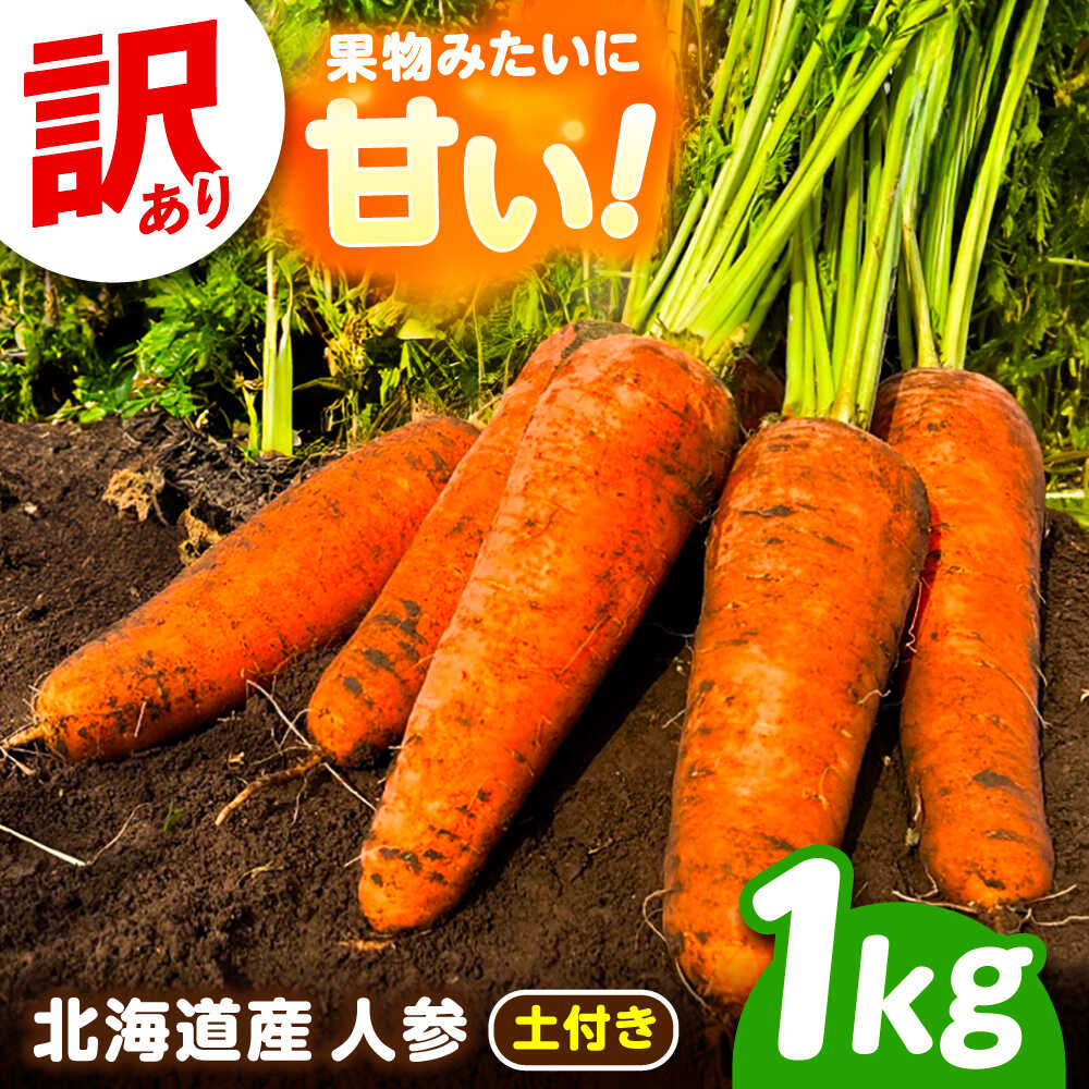 【ふるさと納税】北海道 訳ありにんじん 1kg（土付き）《足寄町》【餌取農場】 北海道産 甘い 訳あり 人参 野菜 根菜 ニンジン 1kg 道産 キャロット 糖度高め サラダ ジュース 生鮮野菜　北海道産 あしょろ 足寄[BEBA003]