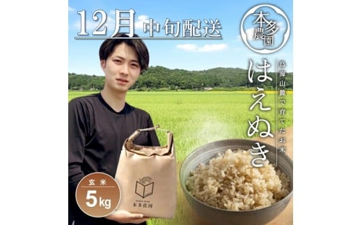 12月中旬配送／令和7年産【玄米】はえぬき　5kg 農家直送 HO SA2682