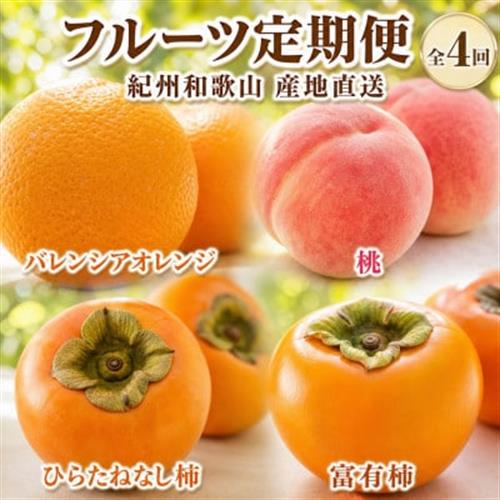 【発送月固定定期便】紀州和歌山産旬のフルーツセット(バレンシア・桃・ひらたねなし柿・富有柿)全4回【配送不可地域：離島・北海道・沖縄】【4001348】