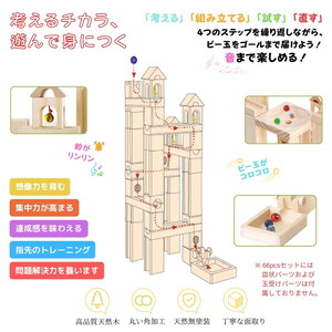 tanoshimu ビー玉転がし 積み木 66pcs | 知育玩具 おもちゃ 木製 ブロック 3歳 4歳 5歳 誕生日 立体 パズル 入園 入学 男の子 女の子 クリスマス プレゼント 指先知育 図形