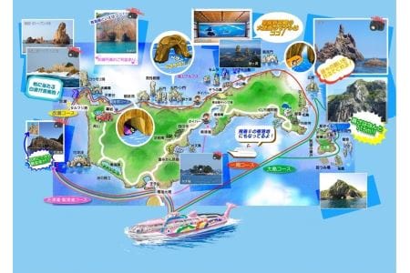 (1535)青海島観光汽船乗船券2名様分と宴会用ふぐ刺身4人前×2皿・唐揚付（冷凍）