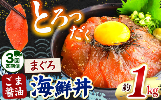 【 定期便3回 】とろだく” ごま醤油 海鮮丼 まぐろ  約 1kg | 熊本県 和水町 くまもと なごみ 魚 海鮮 肥後 海鮮丼 スライス 冷凍 漬け さかな 漬け丼 小分け 数量限定 人気 熊本県 熊本