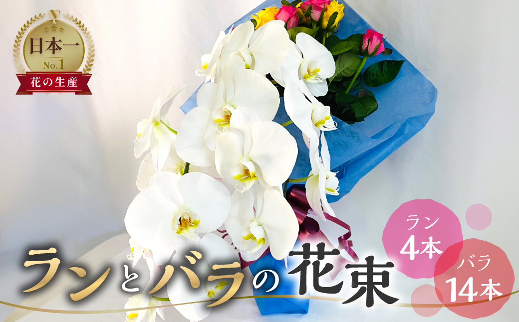 
ランとバラの花束 ラン4本 バラ 14本 花束 薔薇 胡蝶蘭 花束 生花 ギフト プレゼント 日時指定可 愛知県 田原市 40000円 4万円
