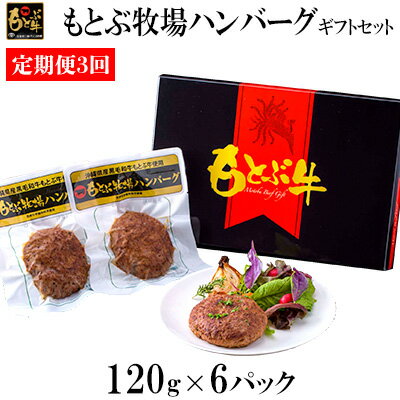 【ふるさと納税】【定期便3回】もとぶ牧場ハンバーグギフトセット（120g×6パック） 県産和牛 黒毛和牛 国産 牛肉 肉 加工品 肉汁 洋食 人気 オススメ おすすめ グルメ 贅沢 高級 お取り寄せ 贈答用 美ら海 定期便 沖縄 本部町