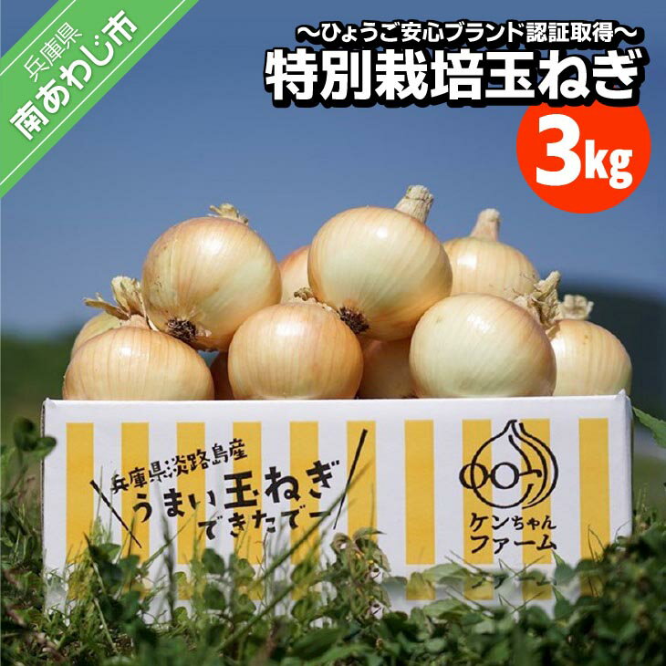 【ふるさと納税】【ケンちゃんファーム】＼うまい玉ねぎできたでー／特別栽培 玉ねぎ 3kg 〜ひょうご安心ブランド認証取得〜 4000円 たまねぎ 国産 野菜 オニオン サラダ スープ ハンバーグ カレー 淡路島 送料無料 お買い物マラソン 4000 ポッキリ