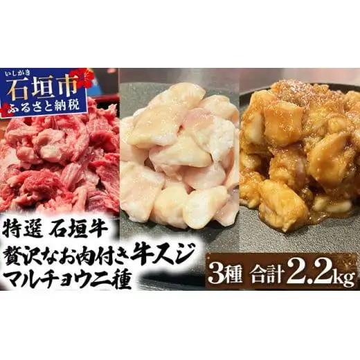 牛スジ500g×2、マルチョウ300ｇ×2、味噌味マルチョウ300ｇ×2の大満足のよくばりセット 　IM-30