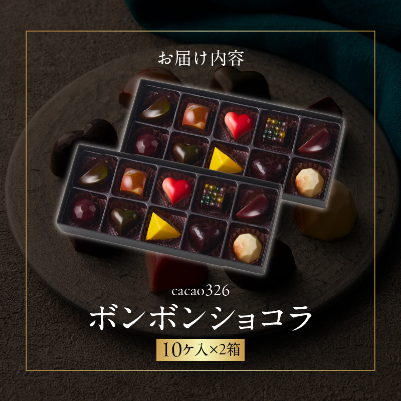 cacao 326  ボンボンショコラ 10ヶ入 × 2箱_cacao 326 ボンボンショコラ 10ヶ入×2箱 ビーントゥーバー Bean to Bar チョコレート 新鮮 フルーツ 10種類 詰め