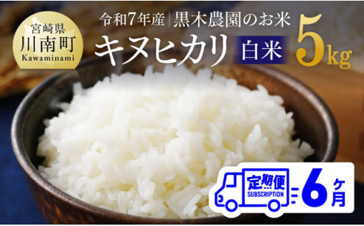 【6ヶ月定期便】【令和7年産】黒木農園のお米「キヌヒカリ(白米)」5kg 【 米 お米 白米 国産 宮崎県産 きぬひかり おにぎり 】