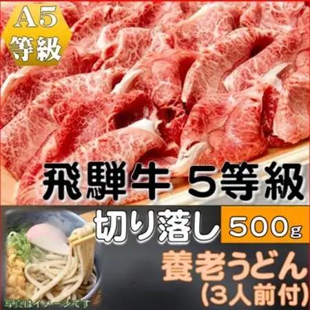 飛騨牛 5等級　切り落し　500g　養老うどん付(3人前)【配送不可地域：離島】【1416455】