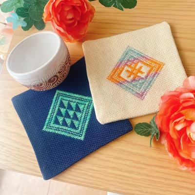 ふるさと納税 青森市 手作りの一点物 つがるこぎん刺しコースター