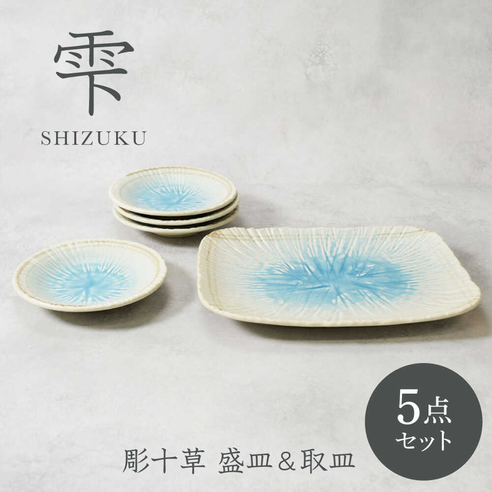 【ふるさと納税】【美濃焼】雫 しずく 彫十草 盛皿 1点 ＆ 取皿 4点 合計5点セット 4人用【カネ定製陶】[MEI103]