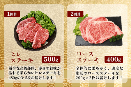 【 定期便 全3回 】 月に1回のお楽しみ！ 椎葉牛ステーキ定期便 総重量 1,080g 【 日本三大秘境 椎葉村 育ちの黒毛和牛 】[ 牛肉 ステーキ 定期便 定期配送 肉 牛ヒレ ヒレ肉 ロース 