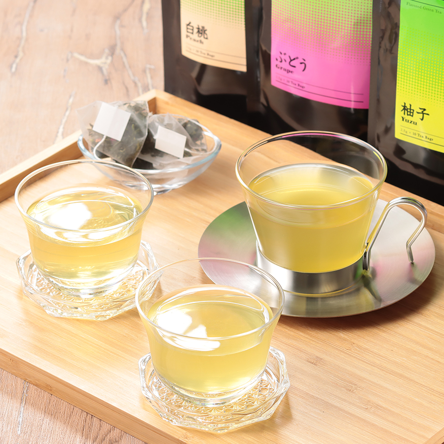 ＜小栗農園＞彩り香る茶ギフト（煎茶アソート）白桃・ゆず・ぶどう各２袋