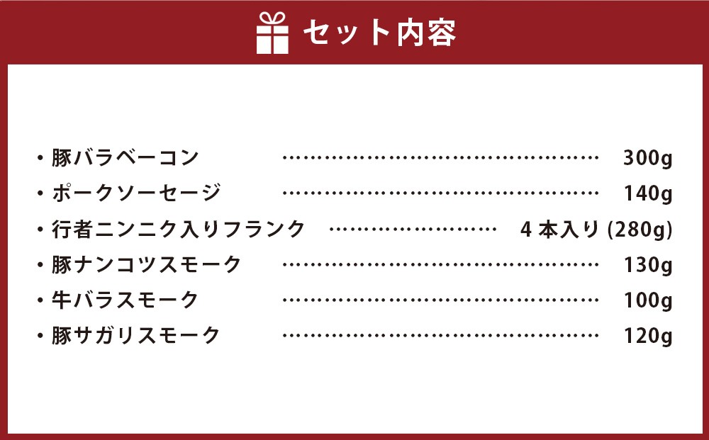 小樽 ベーコン ＋くんせいセットC 全6種 計1.03kg ソーセージ フランク 豚ナンコツ
